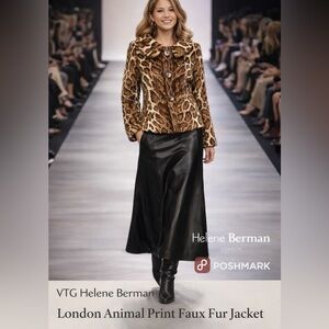 VTG Helene Berman London Faux Fur Print Jacket Mob Wife Luxe Blazer, Size S